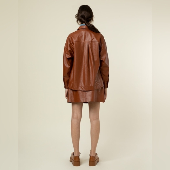 FRNCH Paris NWT faux leather button up camel color Cadillac jacket XS - Picture 4 of 7